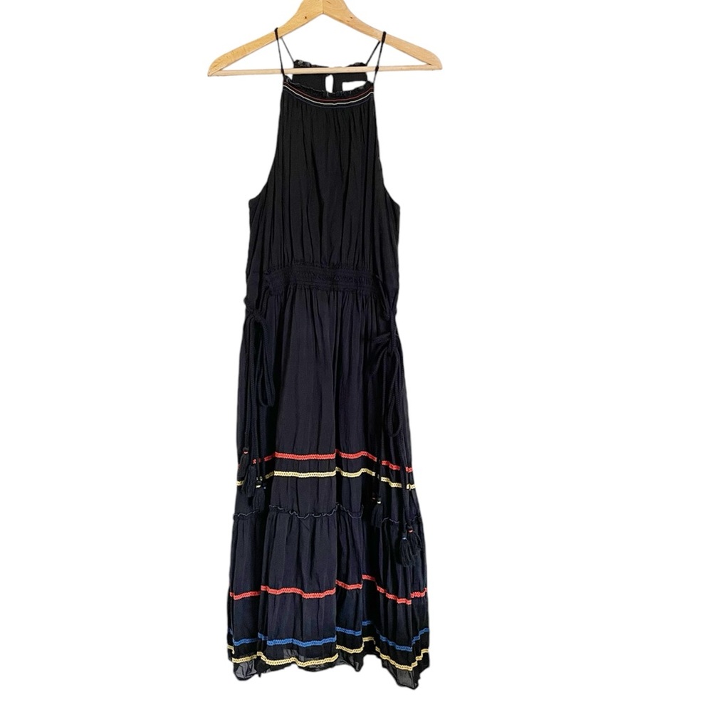 Joie Danit Halter Black Caviar Cotton Silk Blend Tiered Midi Dress size XS-S - Picture 2 of 9